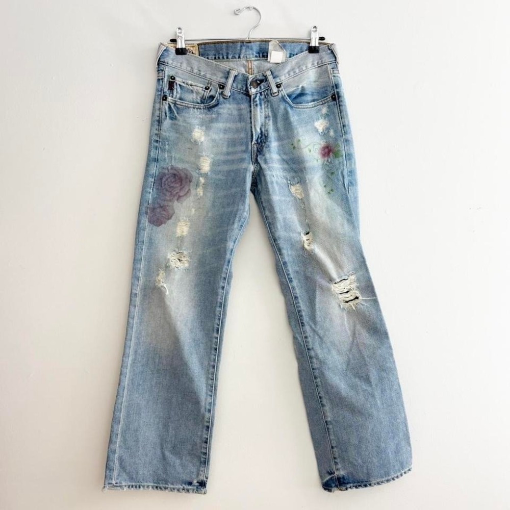 vintage abercrombie & fitch butterfly embroidered distressed y2k low rise denim